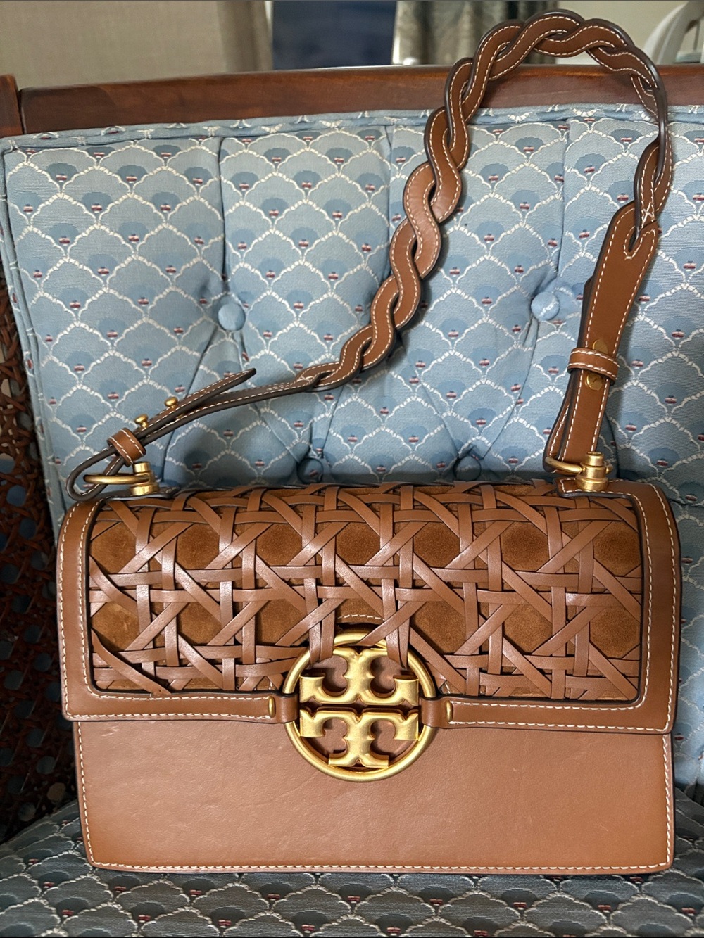 Tory Burch Brown Miller Leather Basketweave Shoulder Bag